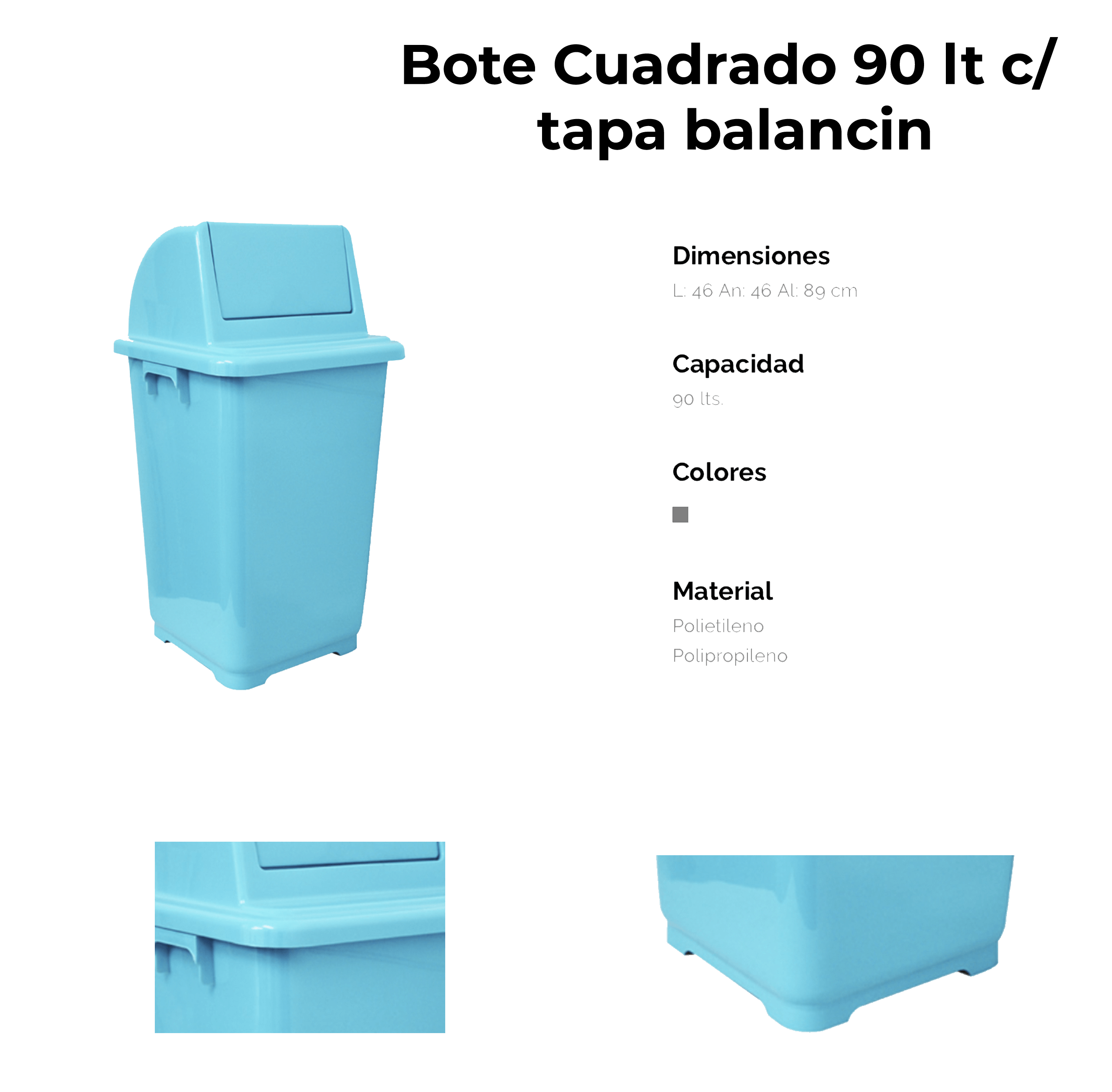 Bote Cuadrado Tapa Plástico 3,6L - USE FAMILY